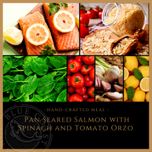 Load image into Gallery viewer, Monday Hand-Crafted Meal Pan Seared Salmon with Spinach and Tomato Orzo - served one person
