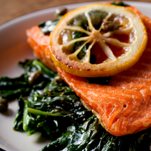 Load image into Gallery viewer, Monday Hand-Crafted Meal Pan Seared Salmon with Spinach and Tomato Orzo - served one person