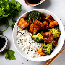 Load image into Gallery viewer, Monday Plant-Based Meal - Hunan Black Bean Tofu and Broccoli Bowl with Steamed Jasmine Rice - served one person