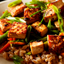 Load image into Gallery viewer, Friday Plant-Based Meal -Szechuan Style Black Pepper Tofu with Brown Rice and Mushroom served one person