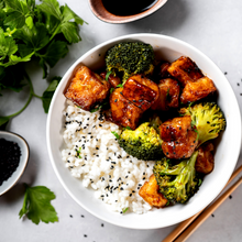 Load image into Gallery viewer, Monday Plant-Based Meal - Hunan Black Bean Tofu and Broccoli Bowl with Steamed Jasmine Rice - served one person
