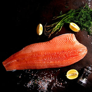 Salmon - Scottish, Fresh, Farmed, Skin on, Whole side, +5 lbs